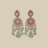 Pink and Emerald Chandbali Earrings