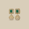 Emerald Square Studs with Kundan Drop