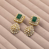 Emerald Square Studs with Kundan Drop