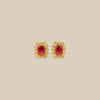 Ruby Rectangle Studs with Beaded Gold