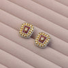 Pink Rectangle Kundan Studs