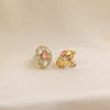 Antique Gold Pink Floral Studs