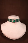 Green Beaded Polki Pendant Choker - photo 1