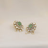 Green Kundan Studs with Pearl Fringe