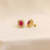Ruby Rectangle Studs with Beaded Gold