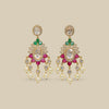 Ruby Chandbali Earrings with Pearl Drops