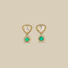 Heart Kundan Studs with Green Bead Drop