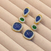 Blue Sapphire and Emerald Carved Drop Earrings