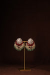 Kundan Floral Cluster Earrings with Red Enamel - photo 1