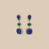 Blue Sapphire and Emerald Carved Drop Earrings