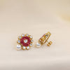Ruby Floral Studs with Pearl Drop